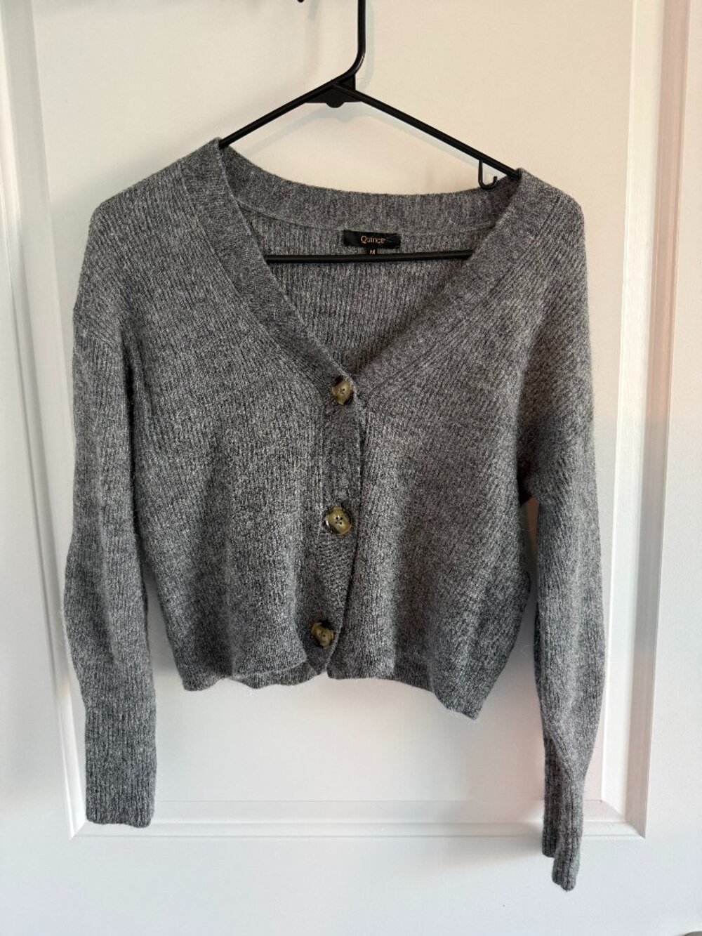 Quince Gray Ribbed Button Front Cardigan Medium